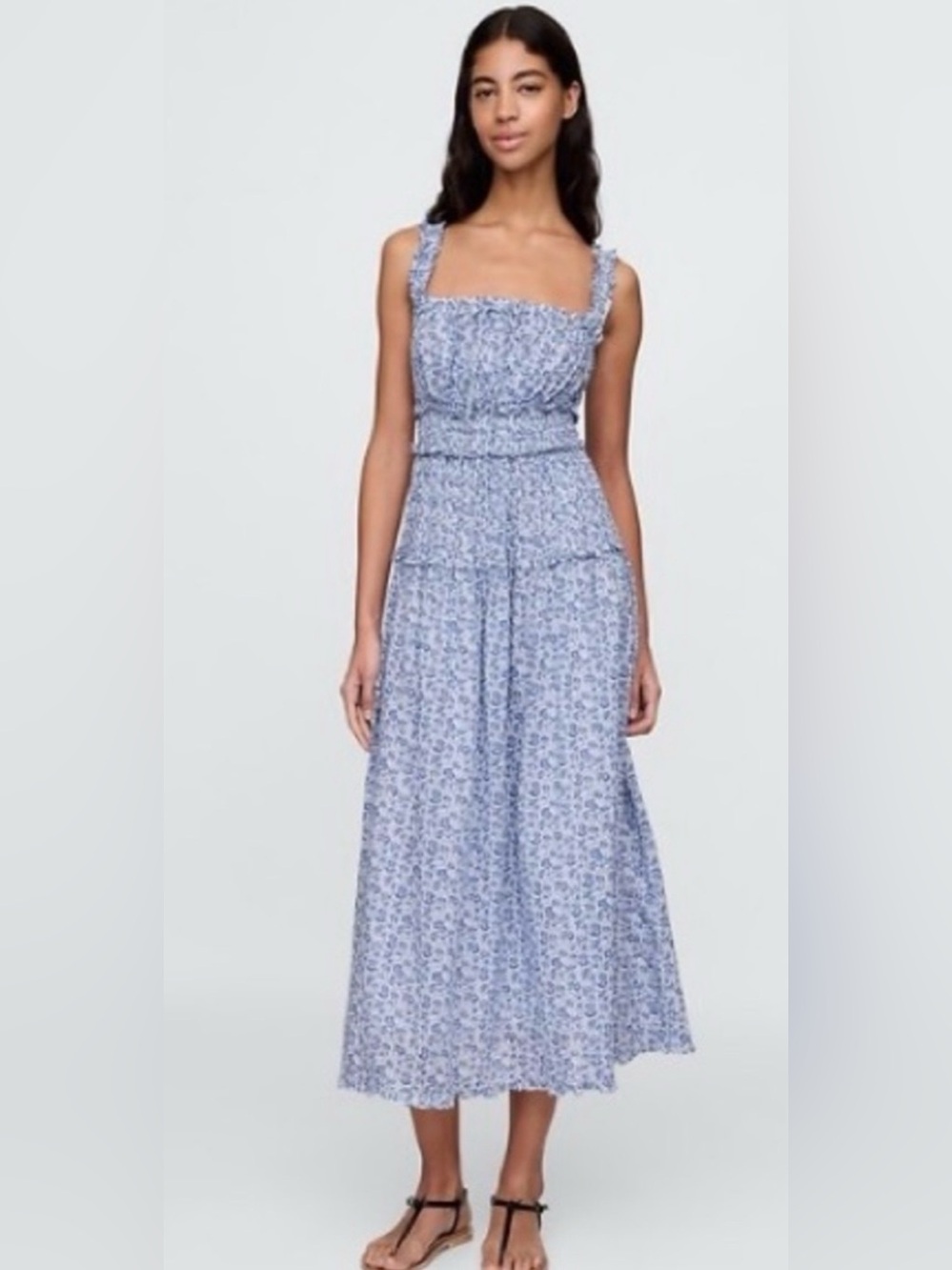 NWT GAP DOEN Small Blue Floral Smocked Midi Dress